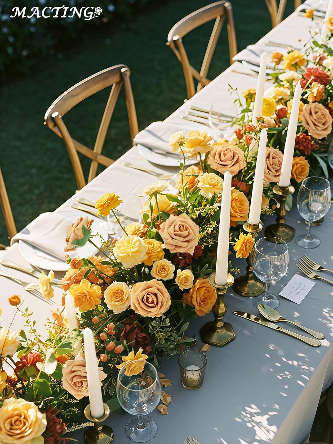 MACTING 60PCS Artificial Flower Roses Real Touch Fake Flowers with Stem Foam Roses for DIY Wedding Bridal Bouquet Table Centerpieces Party Holiday Home Valentines Day Decorations(Gold Yellow) - Image 2