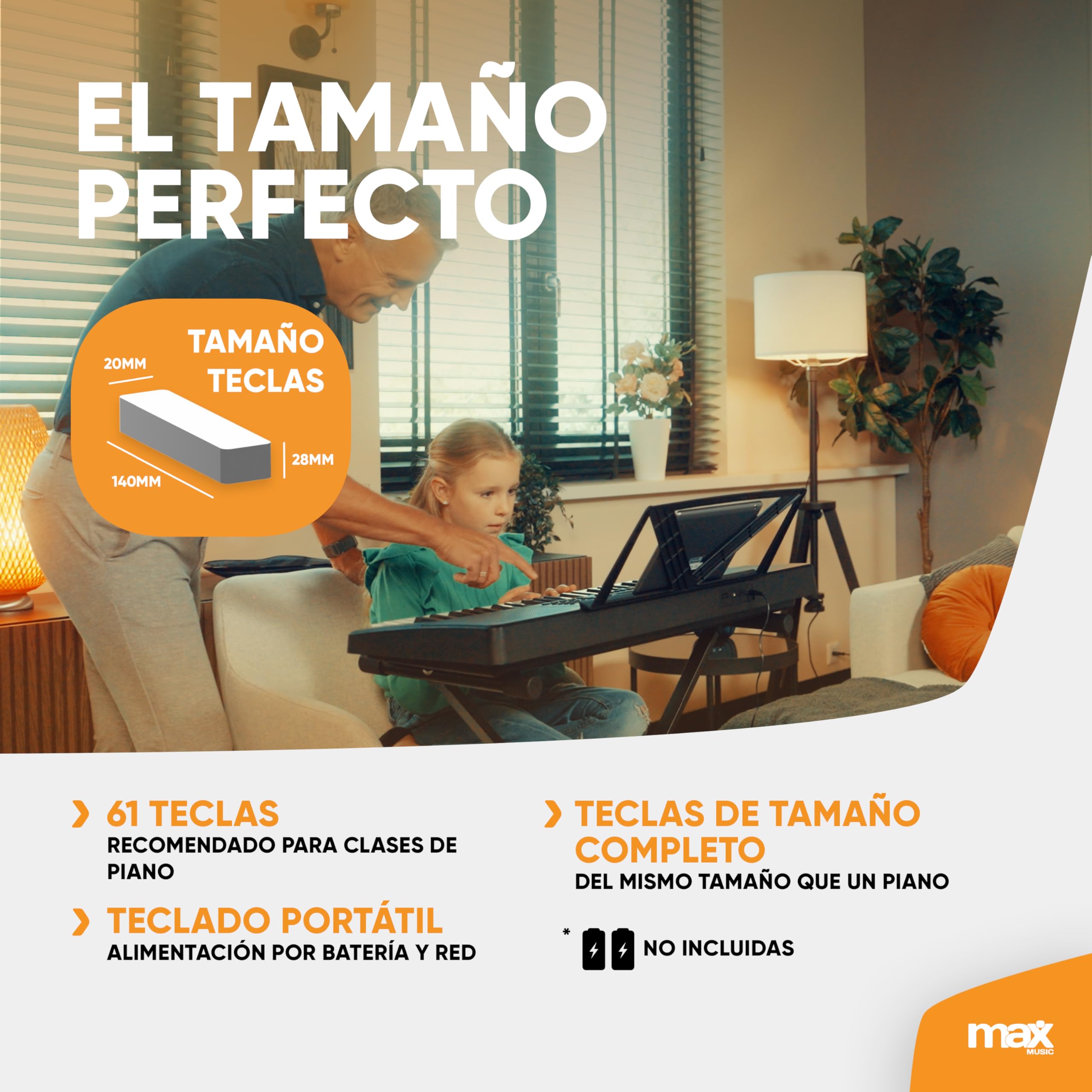 MAX Rhapsody61 Teclado Eléctrico con Auriculares - 61 Teclas, 300 Timbres, 300 Ritmos, 50 Canciones Demo, Enseñanza Inteligente de Música con Teclado, Teclado para Principiantes con Altavoces Duales
