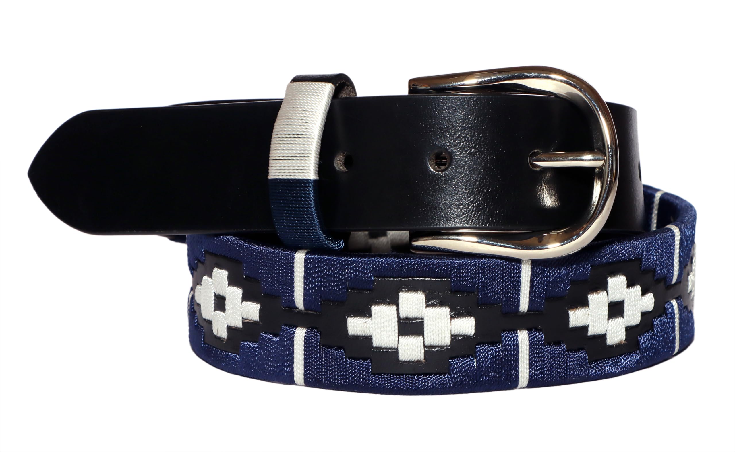 Buy ALTUNZ Leather Polo Belt, Navy Blue and White 