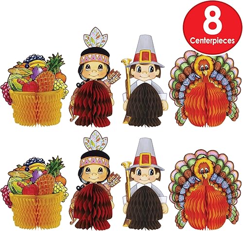 Miniatura 4 de Beistle 8 piezas de mini decoraciones de Acción de Gracias, centros de mesa para decoración del hogar de cosecha de otoño