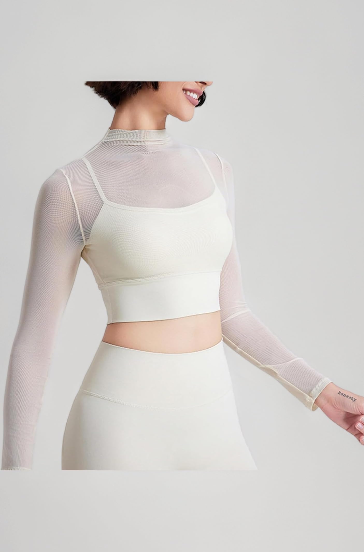 New Women Long Sleeve Mesh Yoga Tops Sexy Sports Bra Attached Quick Dry Crop Tops Gym Fitness Wear Sportswear