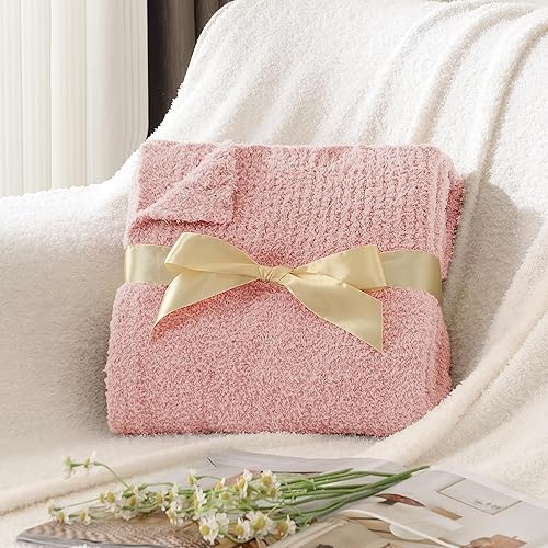 Miniatura 4 de Knit - Manta de cama acogedora de felpa, suave y mullida, tamaño Queen, manta de cama de lujo de 90 x 90 pulgadas, color rosa