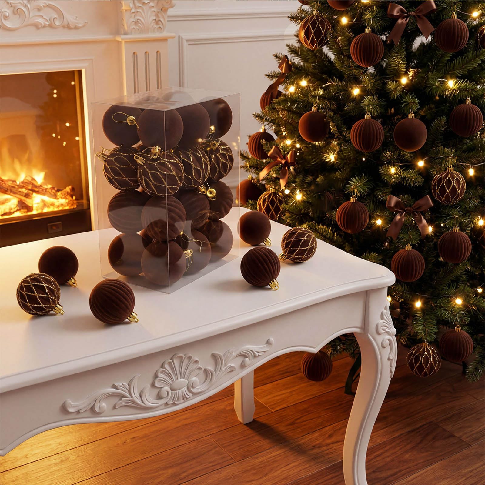 24 Stück glitzernde, samtige Weihnachtskugel Ornamente, bruchsichere Weihnachtskugeln aus Kunststoff für Baumsimse, Türdekoration, Zuhause, Urlaub, Terrasse