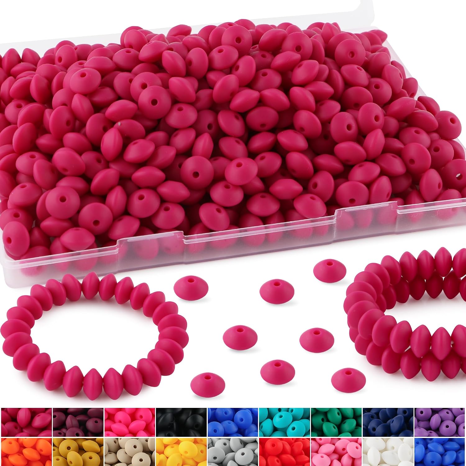 270Pcs Lentil Silicone Beads for Pens, 12mm Silicone Spacer Beads for Keychain Making(White) thumbnail