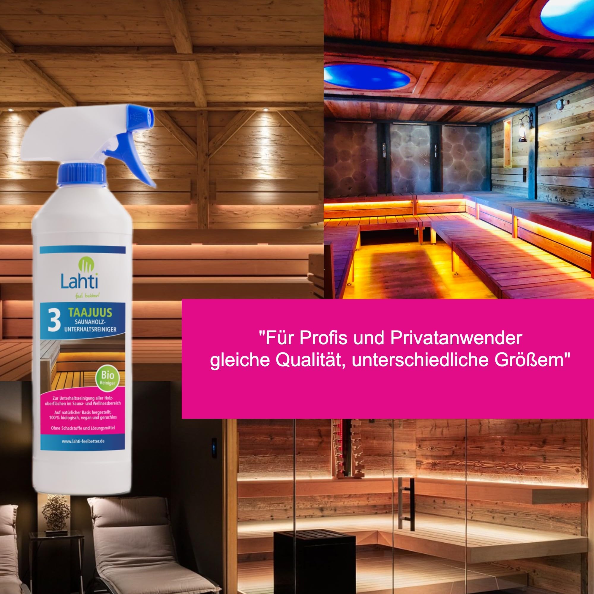 Lahti 3 TAAJUUS - SaunaHolz-Unterhaltsreiniger - Unterhaltsreiniger für die wöchentliche Pflege Ihrer Sauna (5 Liter)