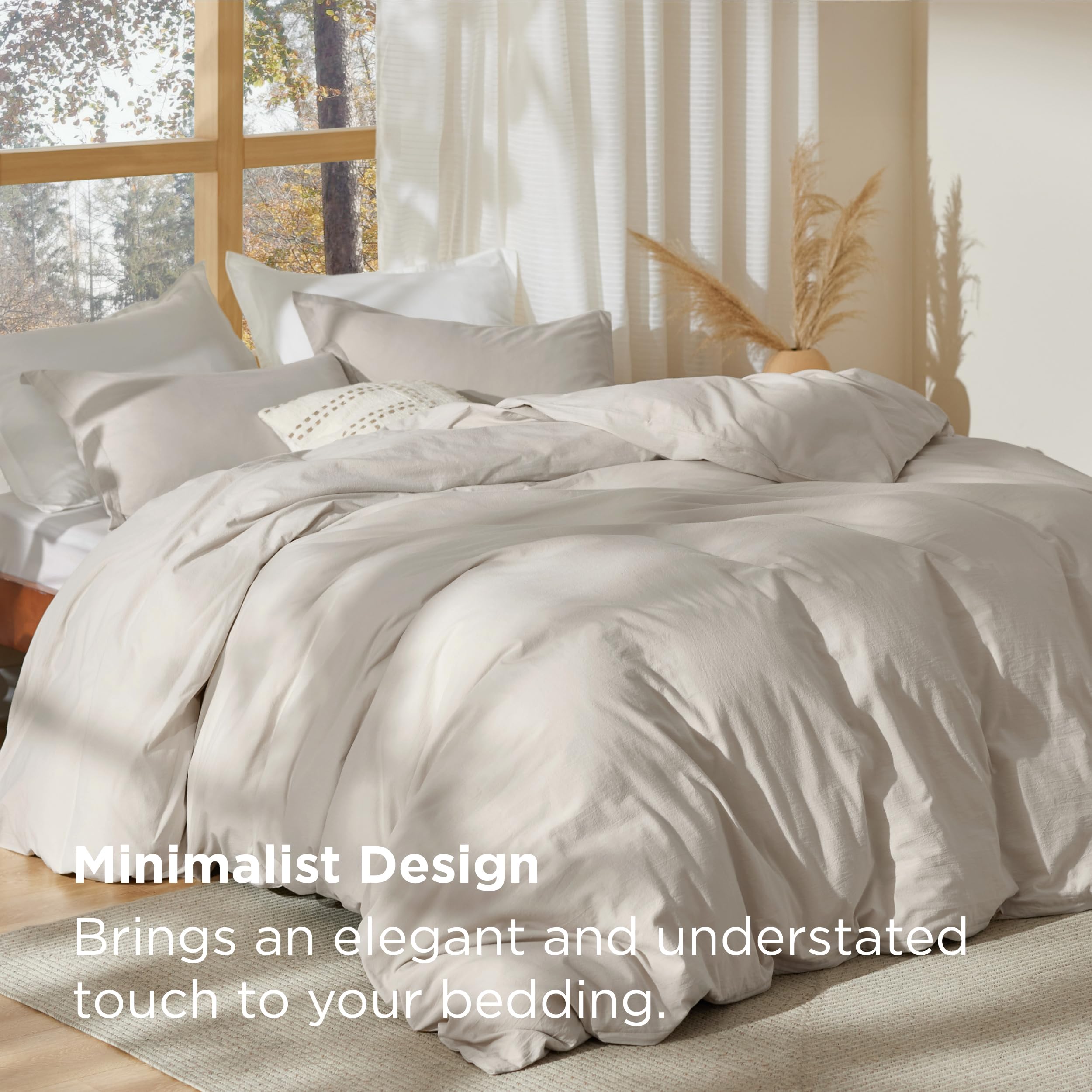 Bedsure 100% Stone Washed Cotton Duvet Cover King - Light Greige Minimalist Cotton Duvet Cover Linen Like for All Seasons - GentleSoft™ Plain Simple Bedding (Light Greige, King, 104"x90")