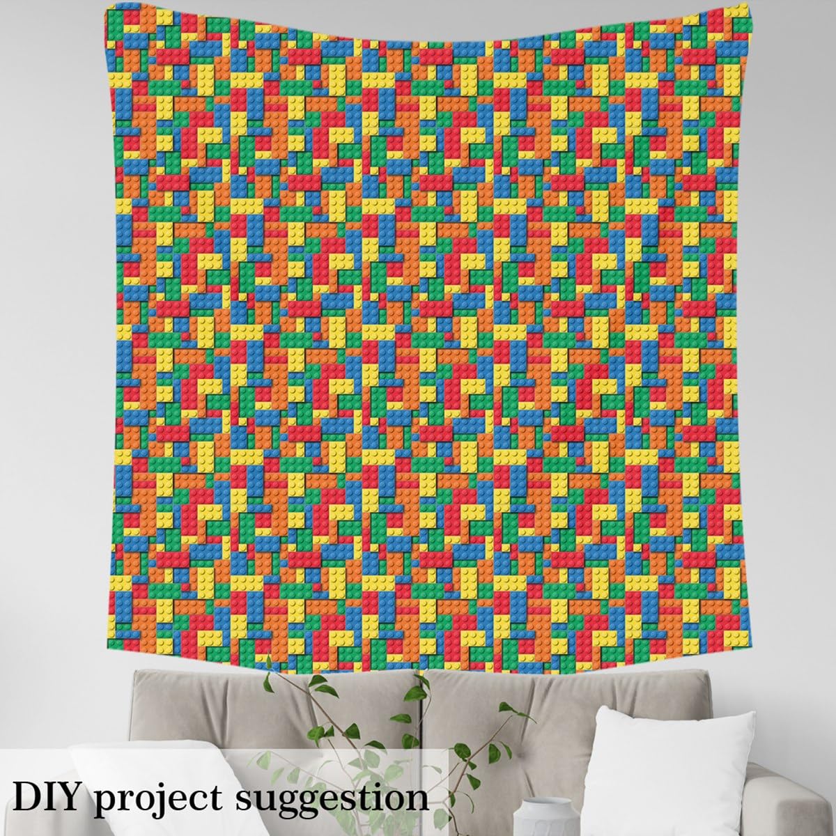 Loussiesd Bausteine-Stoff, geometrisch, rechteckig, Polsterstoff für Stühle, Lehrausrüstung, dekorativ, wasserdicht, Outdoor-Stoff, 276 x 150 cm (L x B)