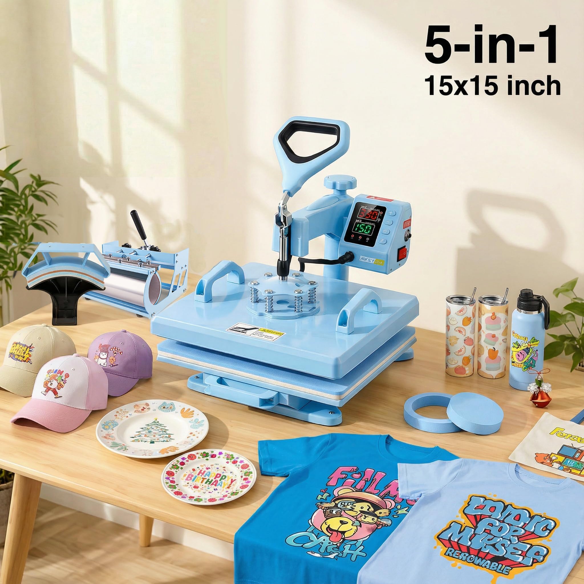 AKEYDIY Multifunktionale Transferpresse, 38x38 T-Shirts presse (5 in 1)
