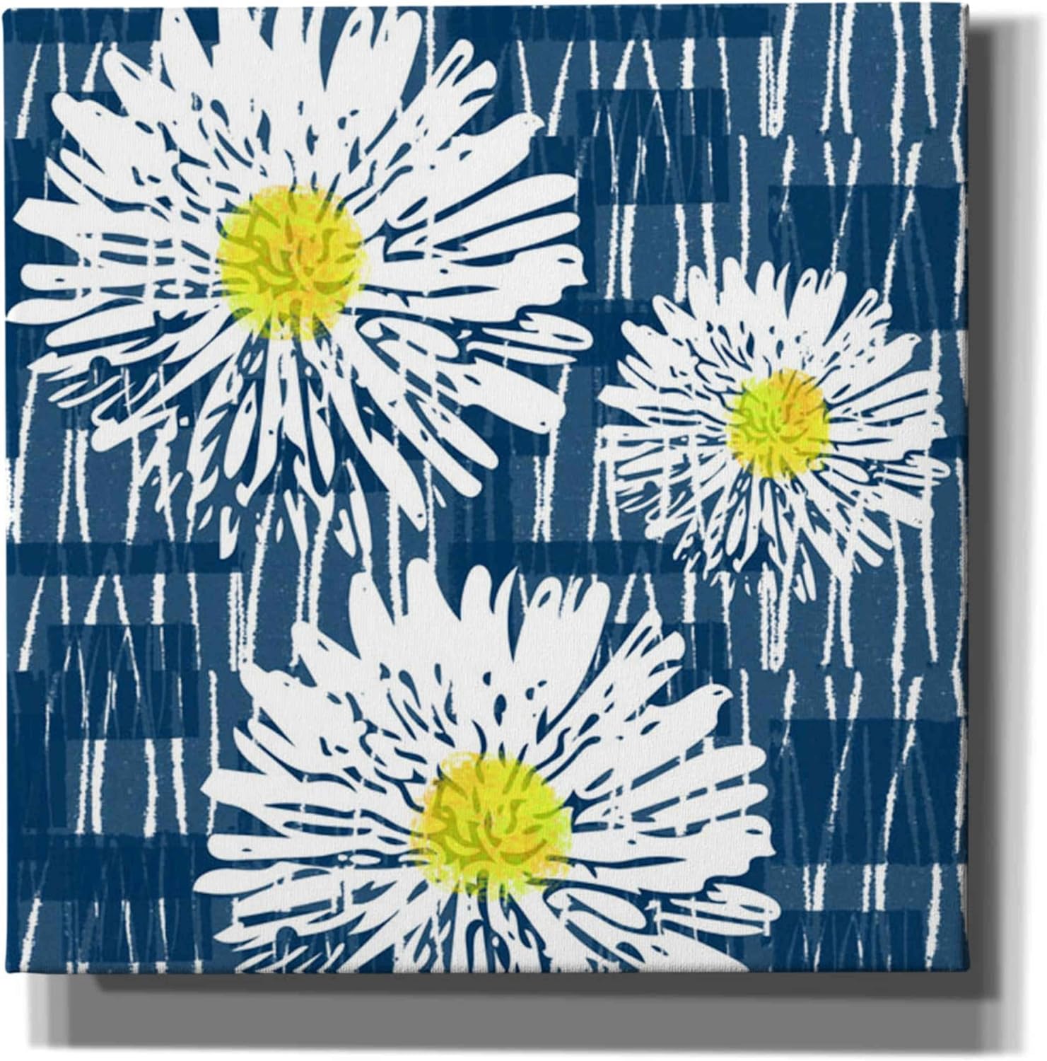 Epic Graffiti 'White Flowers on Blue' by Linda Woods, Canvas Wall Art, 12"x12"