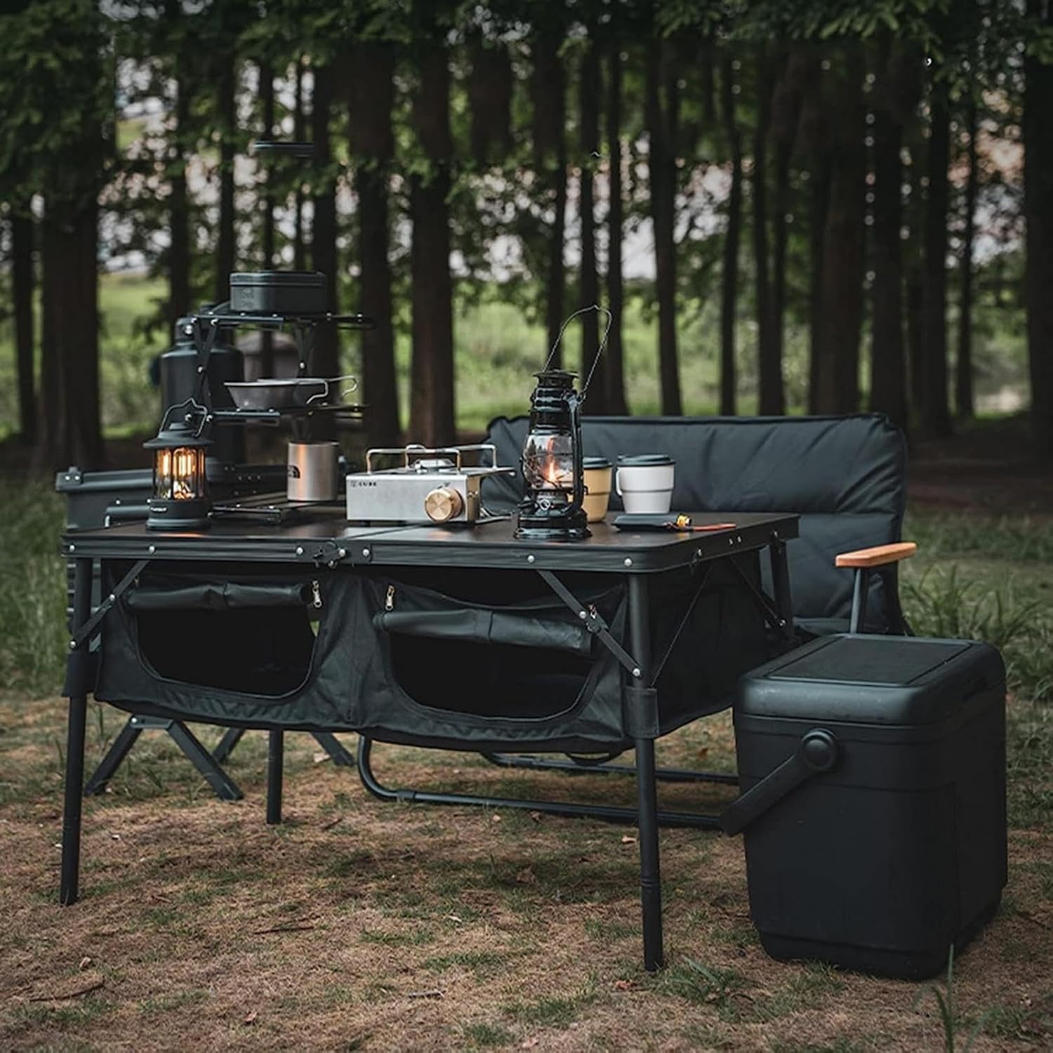 Camping Tables Outdoor Folding Table in Aluminum with Storage Space Adjustable Portable Picnic Table for Camp Garden BBQ Party