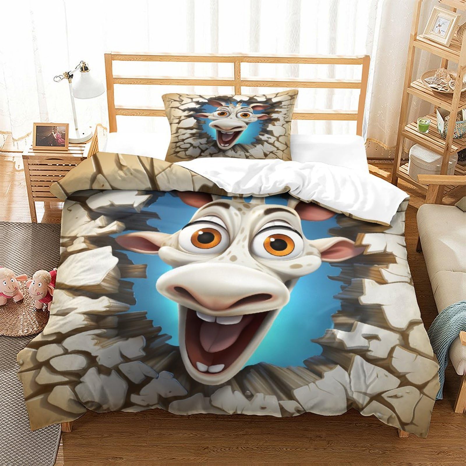 LARUY Kuifje Dekbedovertreksets - 3D dekbedovertrek, dekbedovertrek, beddengoedset voor kinderen, jongens en meisjes, 3-delige set met ritssluiting, zachte microvezel king (220 x 240 cm