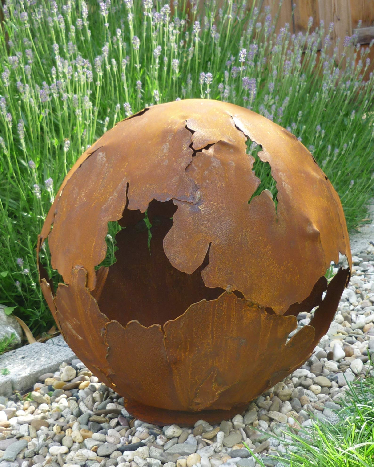 Riss Kugel 30cm Ø Edelrost Rost Gartendeko Dekokugel Garten Metall Weltkugel Kugel mit Rissen Feuerkugel