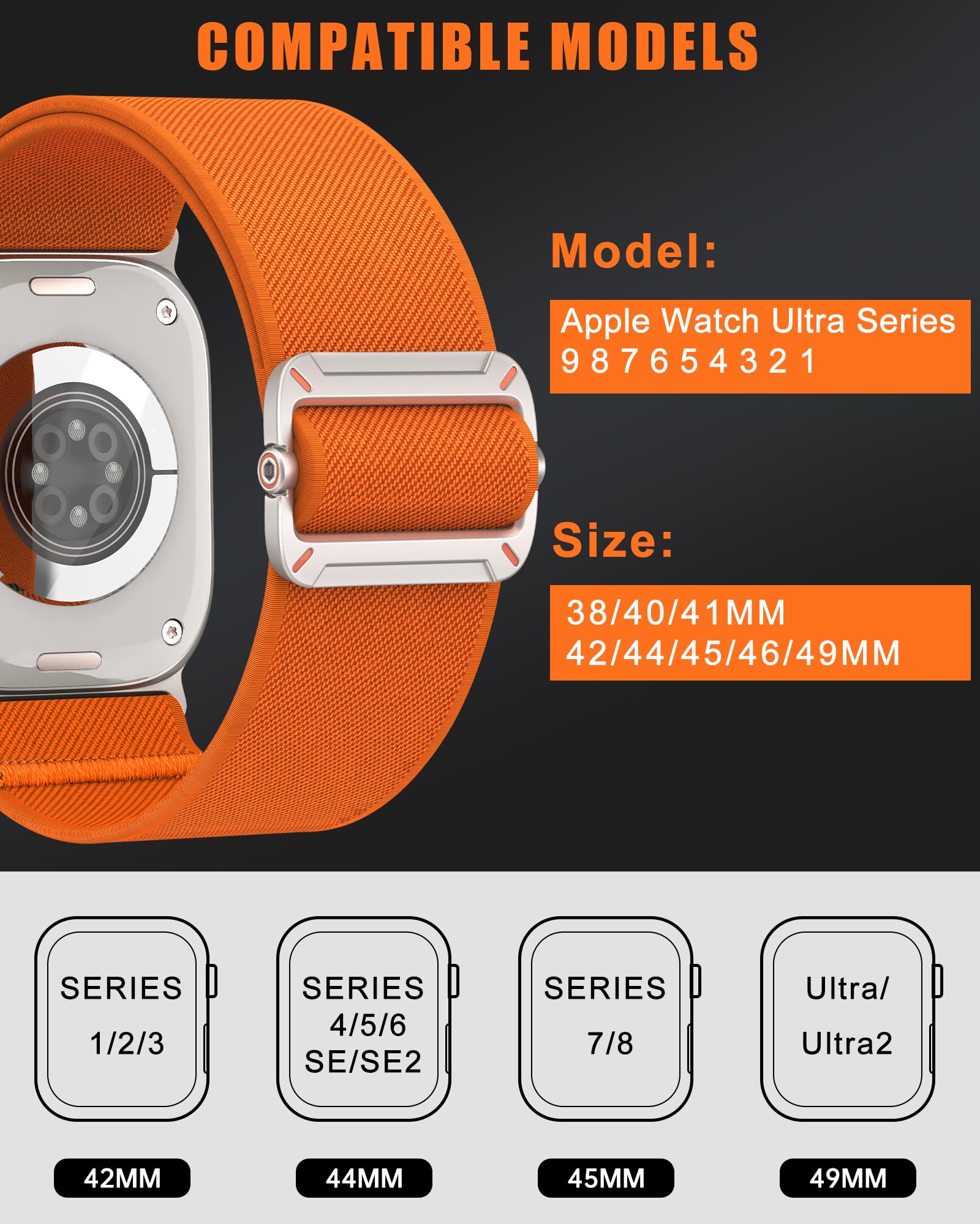 Higgs Nylon Cinturini Compatibile con Cinturino Apple Watch 44mm 46mm 45mm 42mm Ultra/Ultra 2 49mm Uomo,Cinturino Regolabile Nylon Elastico Sport Cinturino per iWatch Series 10 9 SE/2 8 7 6 5 4 3 2 1