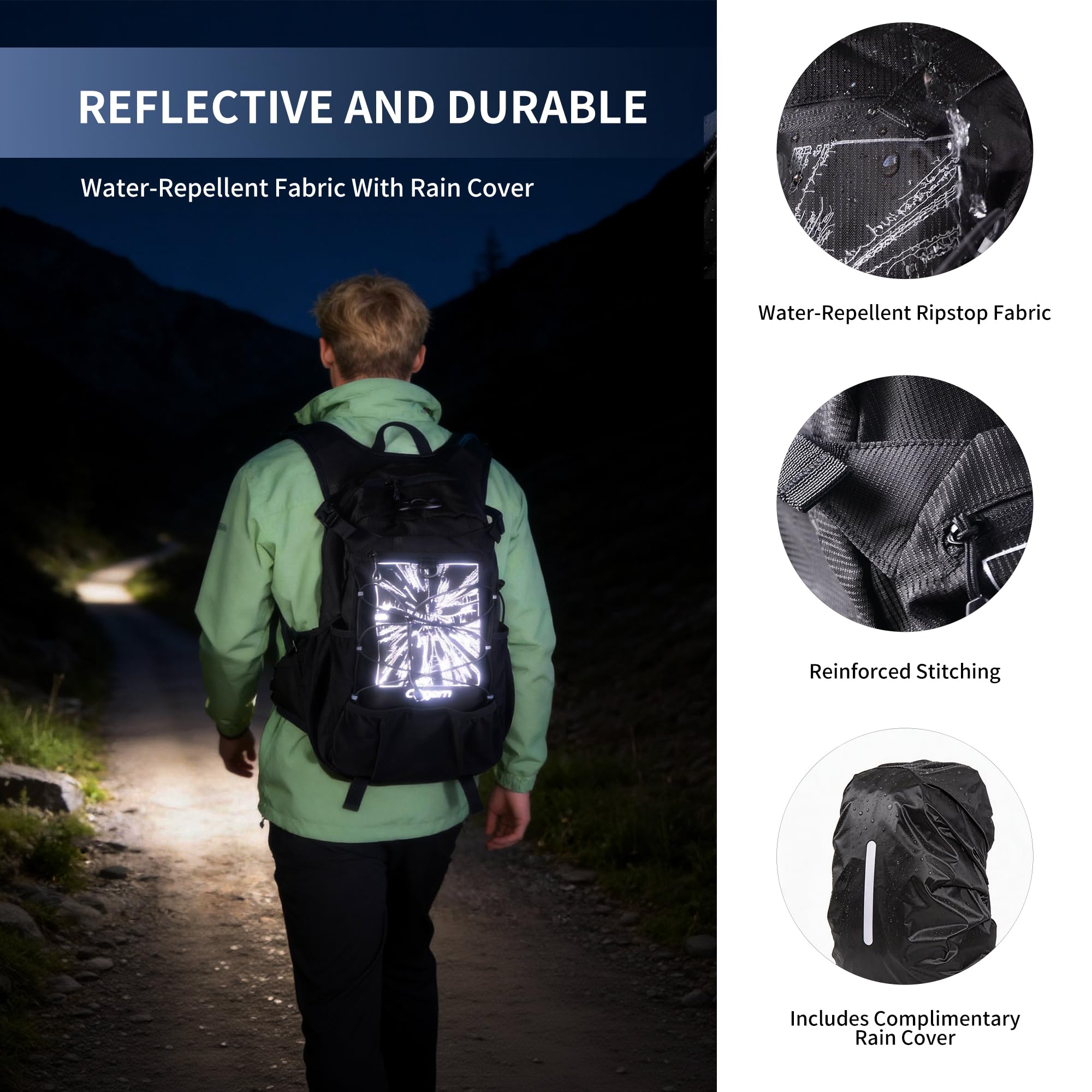Origem Zaino Idrico da 22L con Sacca iIdrica 3L e Copertura Antipioggia, Zaino da Trekking Resistente all'acqua con Porta Casco, Tasca per Cellulare e 10 Scomparti Ideale per Ciclismo Trekking e Corsa