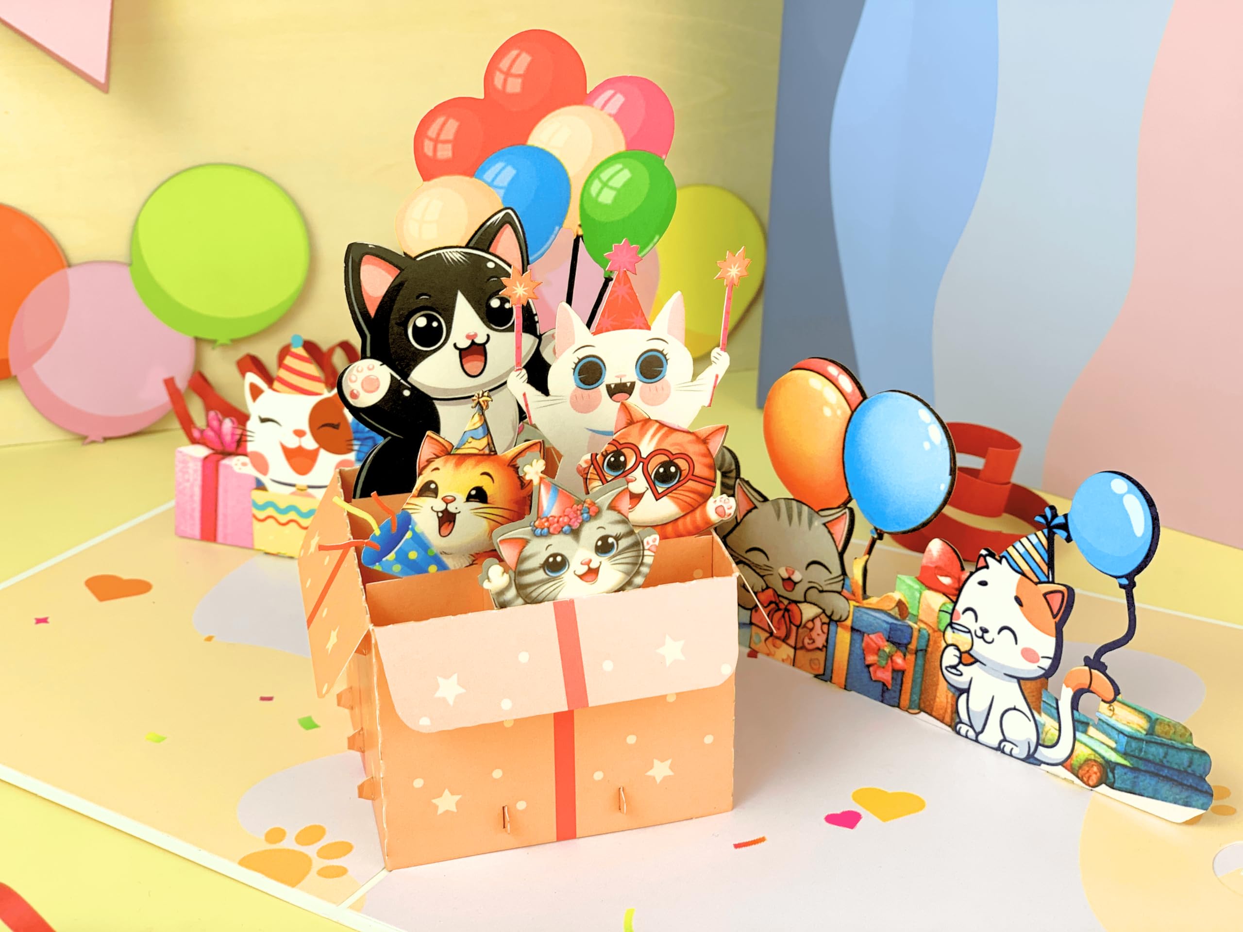 Katzen-Geburtstagskarte, lustige Pop-Up-Geburtstagskarten für Frauen, Männer, Kinder, Geschenk für Katzenliebhaber, süßes Katzen-Thema, 3D-Grußkarte