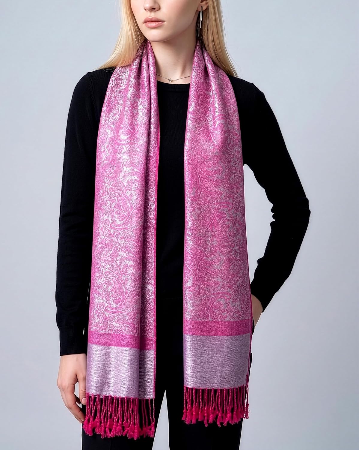 Achillea Two-Tone Vintage Paisley Pashmina Scarf – Lightweight Wrap & Shawl for Dresses, Weddings, Travel, All Seasons image 3