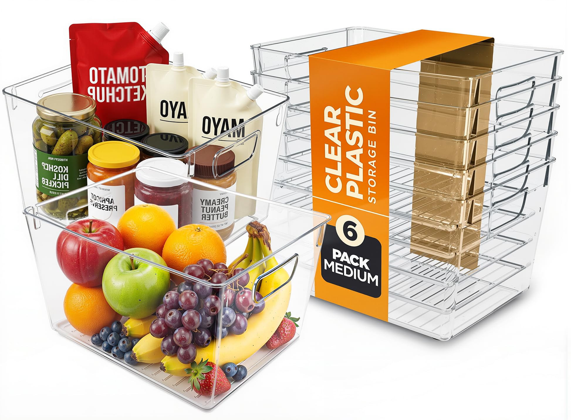 Utopia Kitchen Clear Organizer Bins 6 Pack