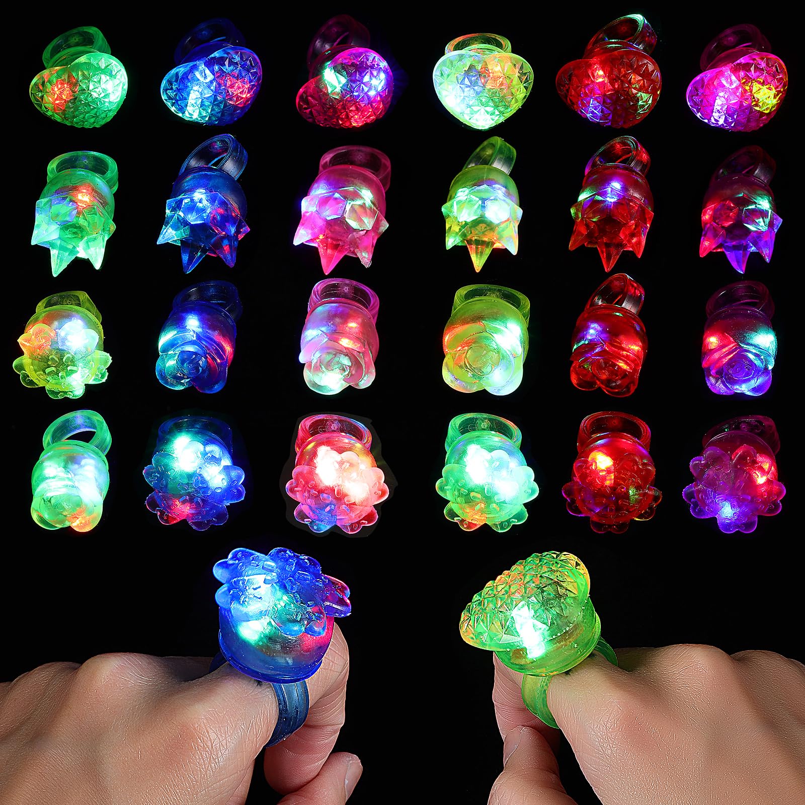 NUOBESTY 24 anneaux lumineux LED en forme de couronne clignotants jouets de doigt qui brillent dans le noir cadeaux de fête