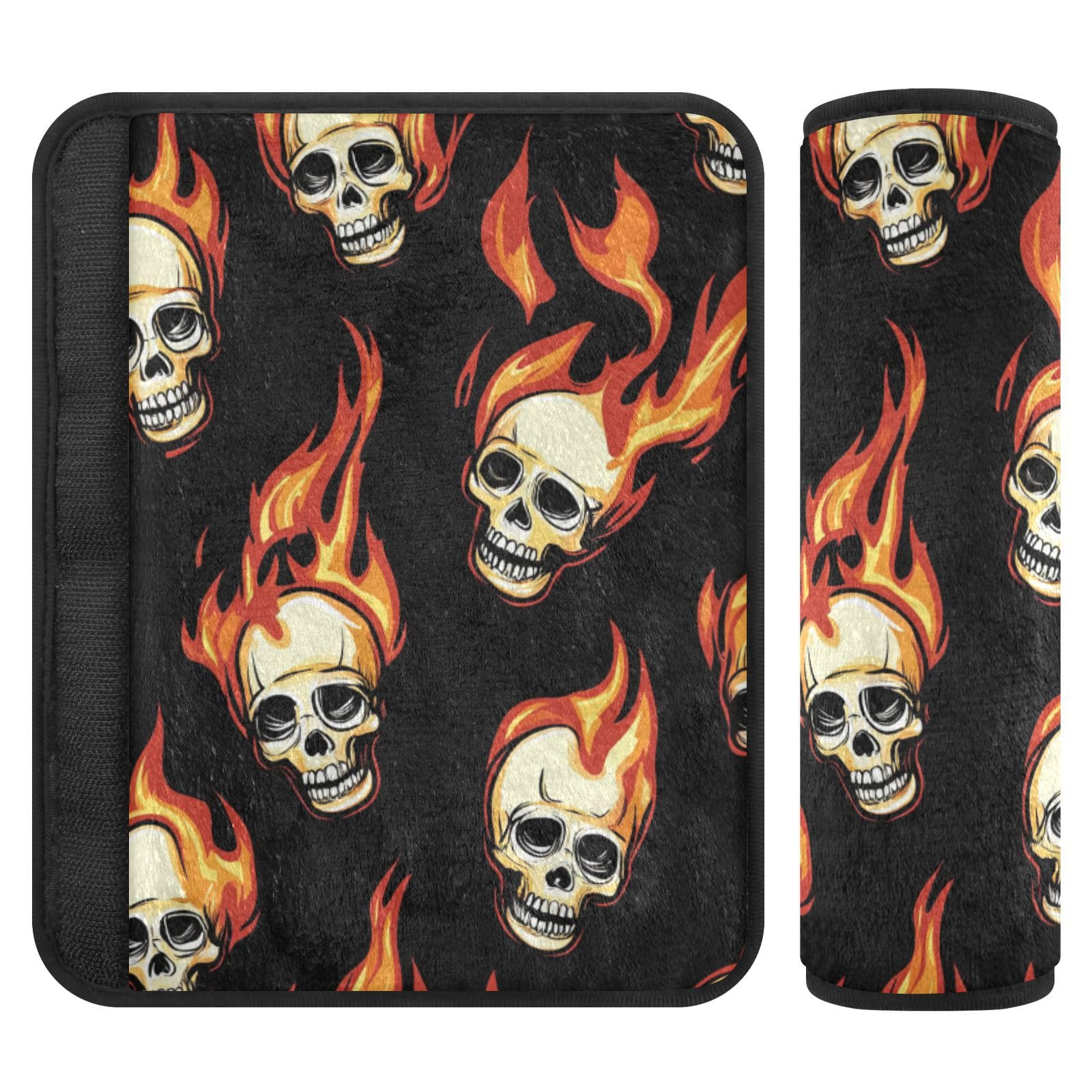 Seat Belt Covers 2 Pack Flaming Skulls Car Seat Strap Covers Super Soft Black Car Seat Neck Cover for Boys Girls Adults Babies S