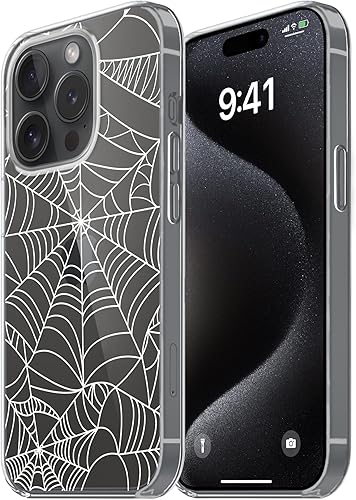 Funda de tela de araña blanca transparente diseñada para iPhone 15 Pro Max, TPU suave a prueba de golpes, funda protectora transparente para mujeres
