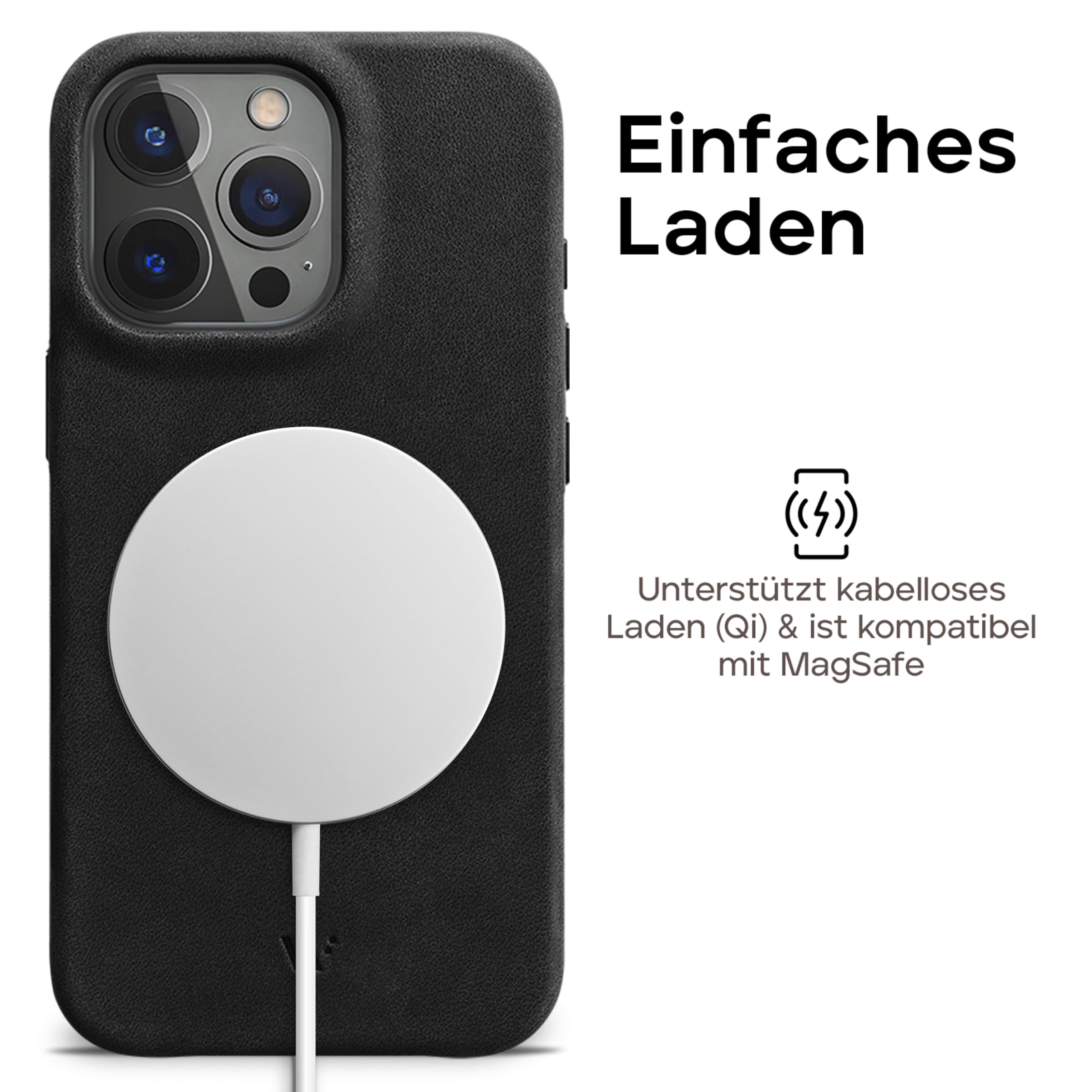WIIUKA Case for iPhone 15 Pro, Leather from Germany, Leather Extra Thin, Premium Mobile Phone Case, Qi, Vintage Black - Image 4