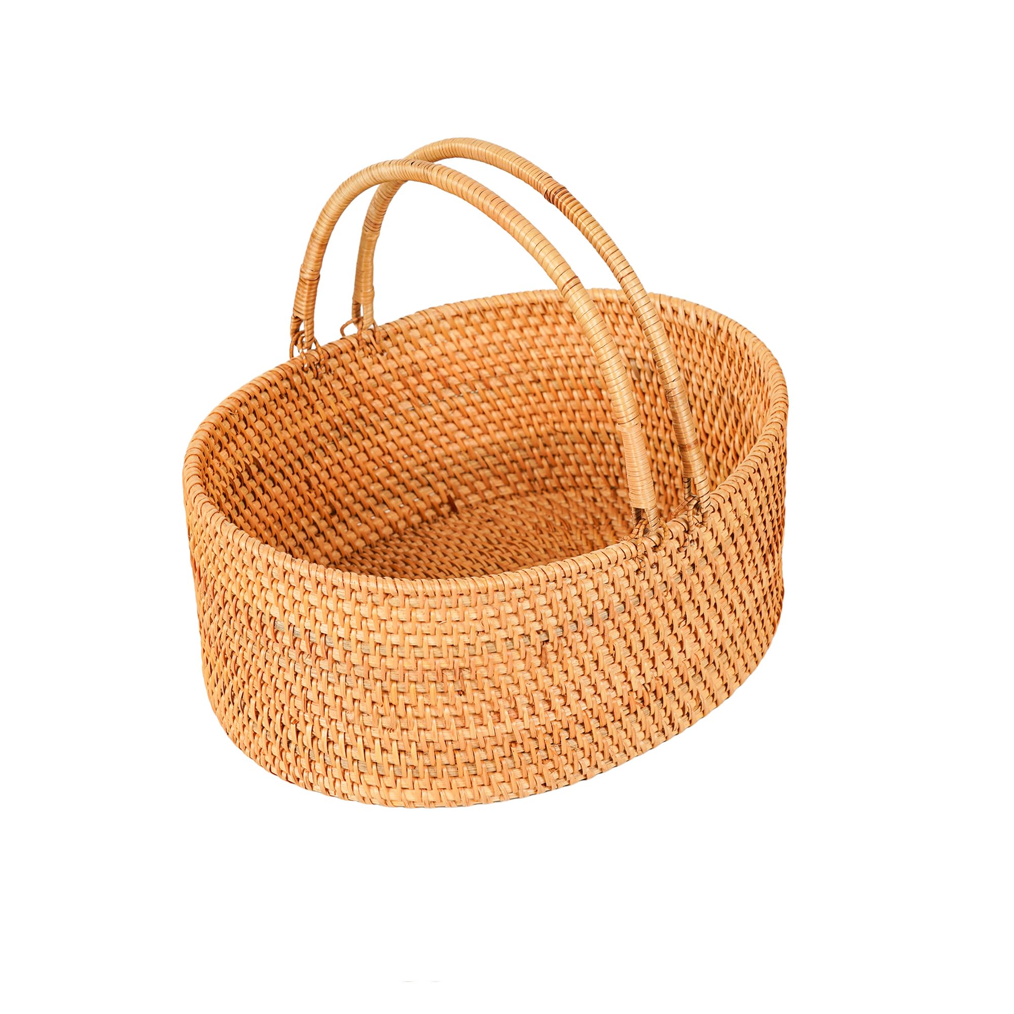 Handwoven Rattan Picnic Basket, 13.8"×10.2"×5.1" Rustic Storage