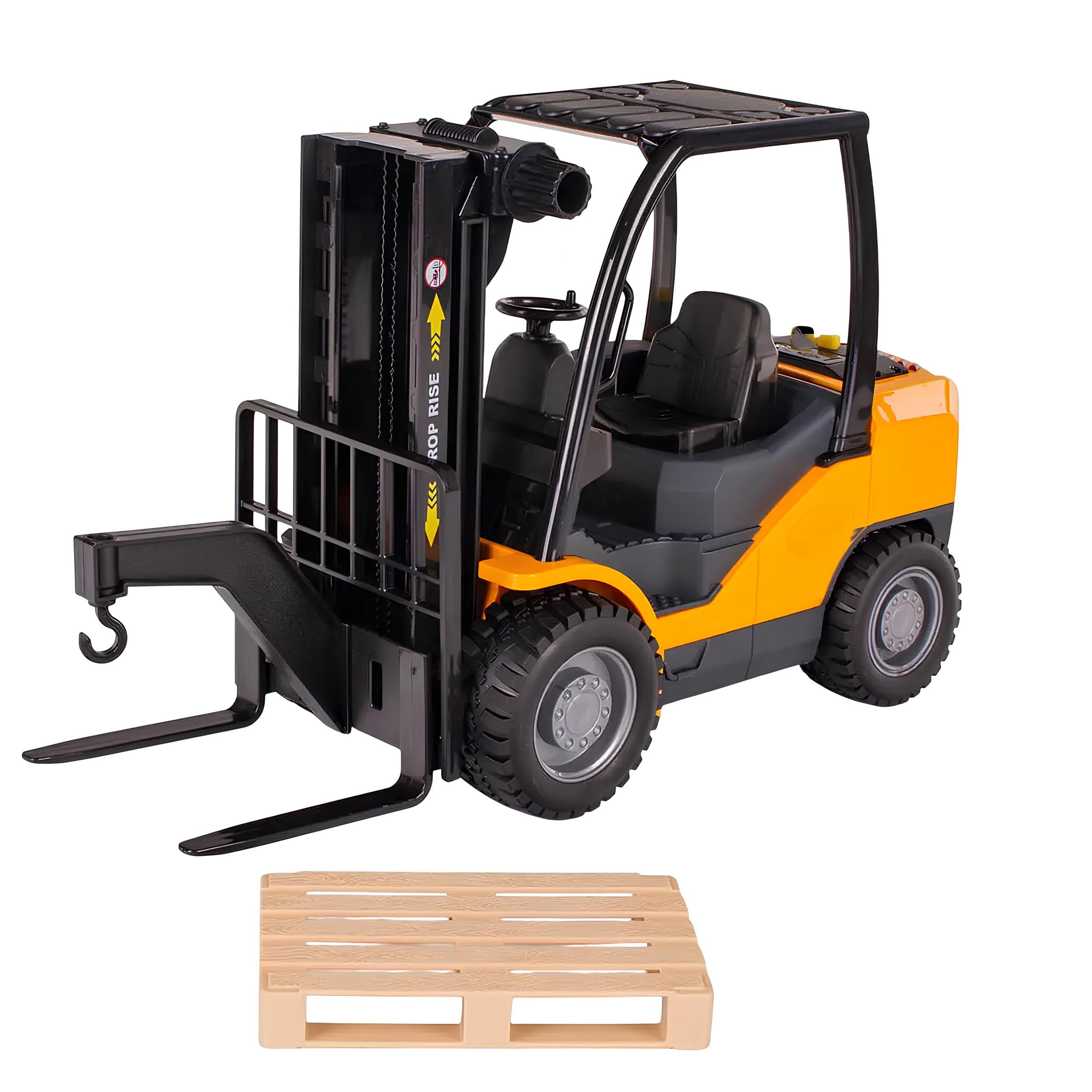 Carrello Elevatore Giocattolo con Suoni Reali Luce Movimento a Frizione Muletto Grande cm 25 Forklift con Gancio Pedana Pallet Grande Modellino Forca Carrello a Forche Porta Transpallet Porta Pedane