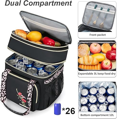 Miniatura 2 de HSHRICH Lonchera aislada para mujer, doble compartimento, impermeable, reutilizable, grande, bolsa enfriadora para mujer, bolsa enfriadora para