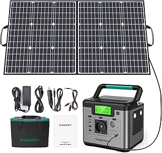 SWAREY Générateur Electrique Portable 518Wh avec Panneaux Solaires Pliable Batterie Externe 220V Sortir AC/USB/Type-C/QC 3.0