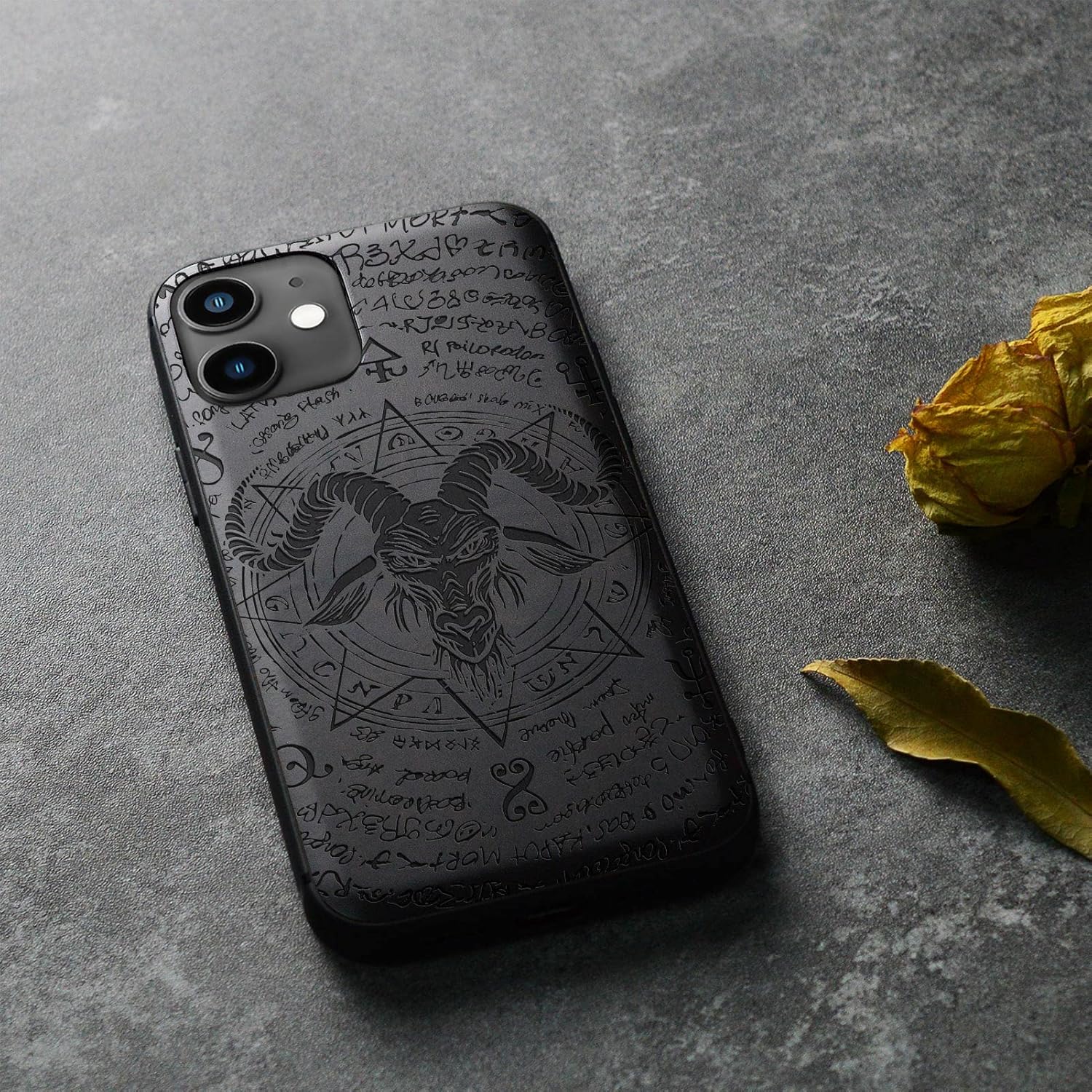 Carveit Wood Case for iPhone 11 Case [Natural Wood & Black Soft TPU] Shockproof Protective Cover Unique Wooden Phone Protector Compatible with iPhone 11 (The Devil -Baphomet-Blackwood)