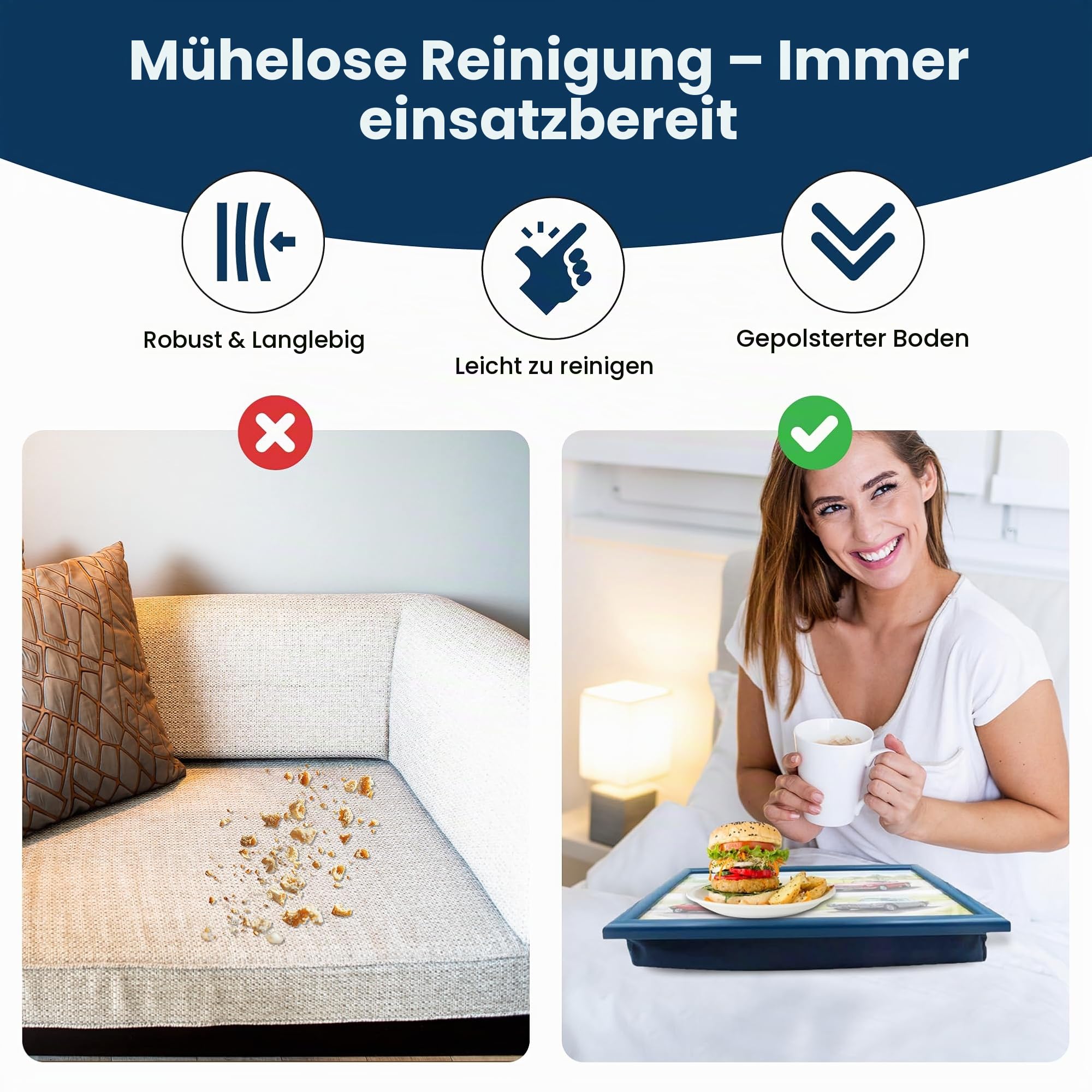Lesser & Pavey Knietablett mit gepolstertem Kissen, geeignet für Getränke, Lebensmittel, Frühstück und Laptop, schönes Design für Zuhause und Büro