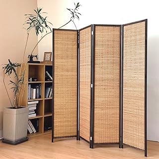 4 Panel Room Divider Screen,5.6 FT Tall Bamboo Panel Divider Folding Pri...