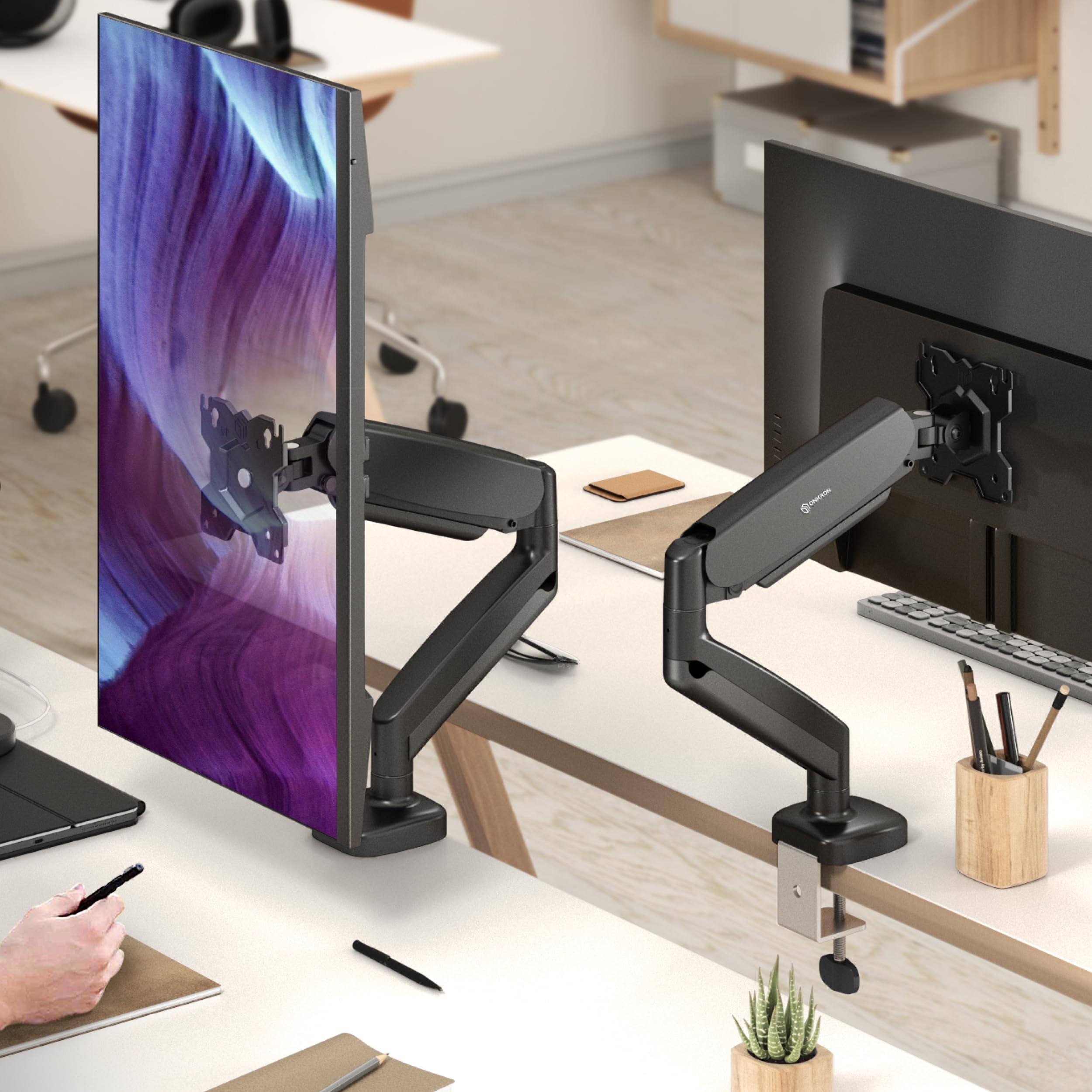 ONKRON Double Monitor Arm Desk Mount For 13 - 32 Inch Screen, Gas - View #9