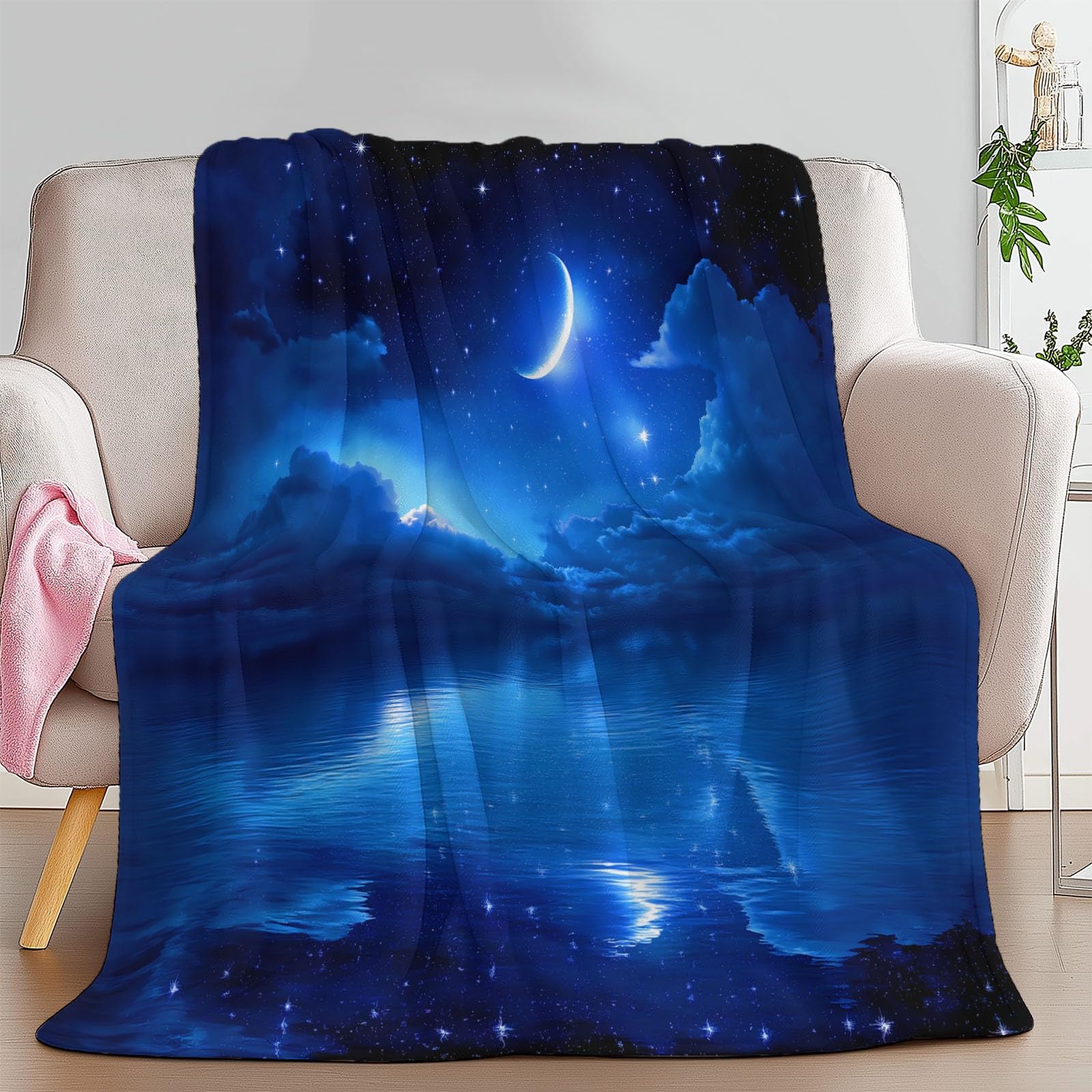 Fantastyczny niebiański polar flanelowy koc polarowy, narzuta na sofę Wygodny koc 2-osobowy koc na łóżko w kratę zimowy, 220 x 240 cm Niebieski