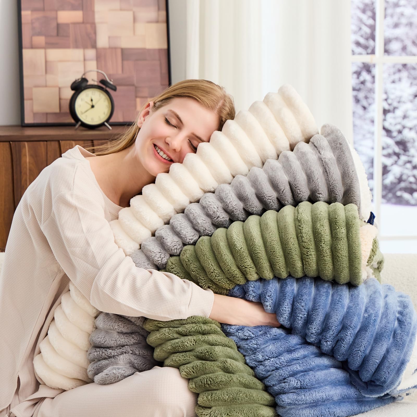 Vielit Sherpa - Manta gruesa y mullida (220 x 240 cm, tamaño XXL, manta de pana extrasuave, manta para sofá o para el salón y el sofá), color beige