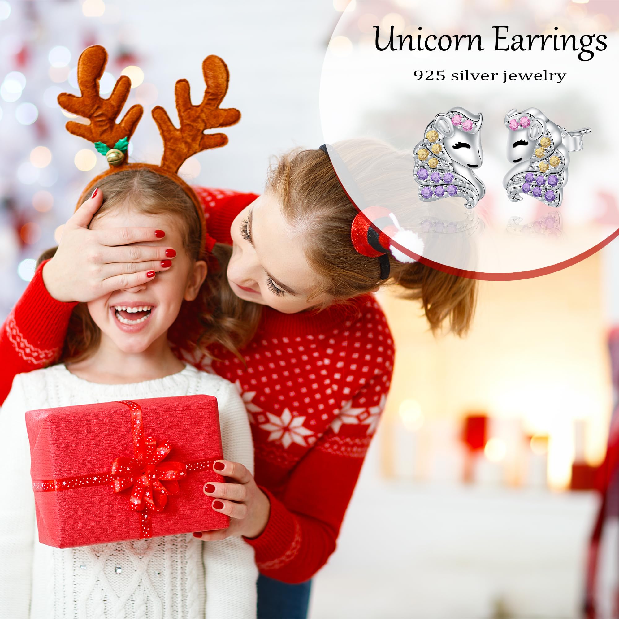 J.MUEN Orecchini Unicorno Argento Sterling 925 Orecchin Anallergici con Cofanetto Regalo-Regalo di Compleanno Gioielli Unicorno per Donne