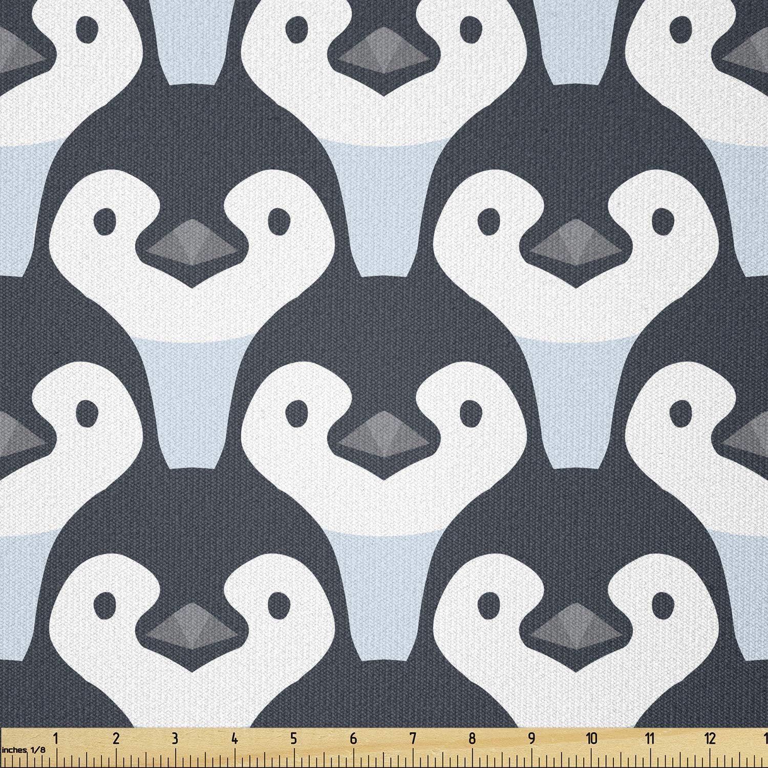 Ambesonne Penguin Fabric by The Yard, Animal Print Themed Continuous Pattern with Baby Birds, Stretch Knit Fabric for Clothing Sewing and Arts Crafts, 1 Yard, Slate Blue