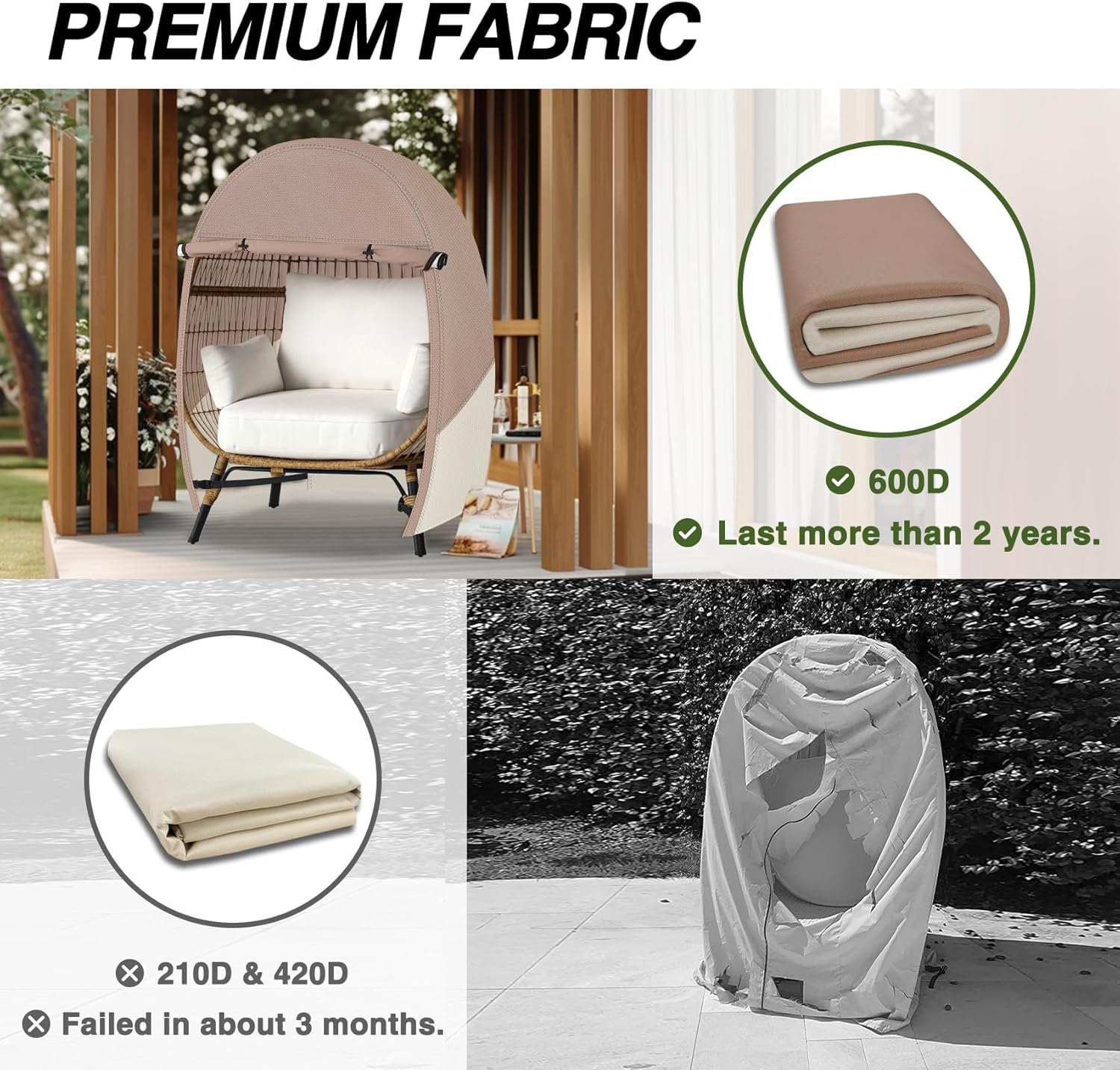 Porch Shield Patio Egg Chair Cover - 600D Waterproof and UV Resistant Wicker Outdoor Basket Chair Cover 54W x 43D x 60H inches