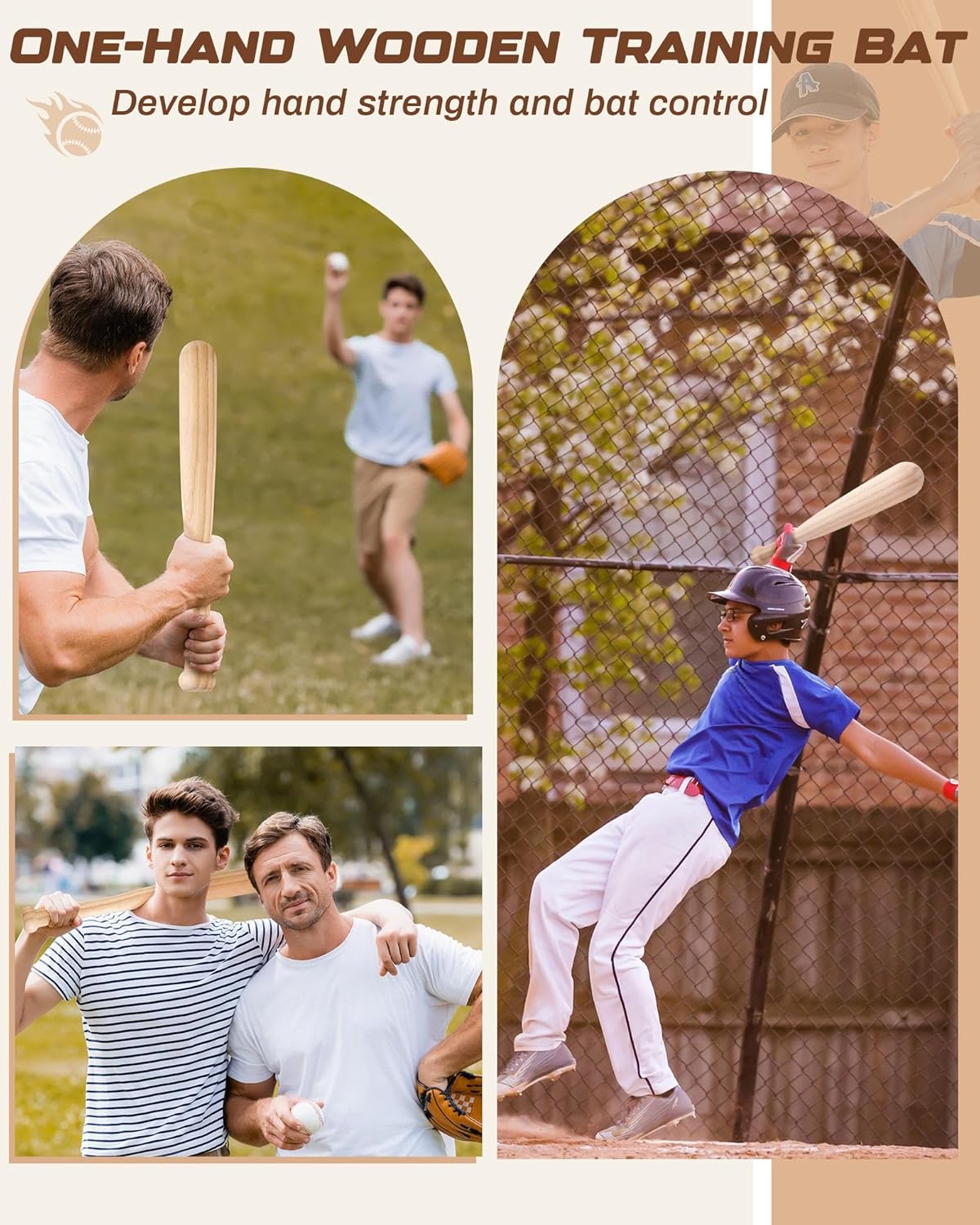 Simgoing Wood Baseball Bat 22 Inch Durable and Sturdy One Hand Unfinished Softball Bat for Adult Ball Sports Self Defense Training Painting DIY Craft Projects