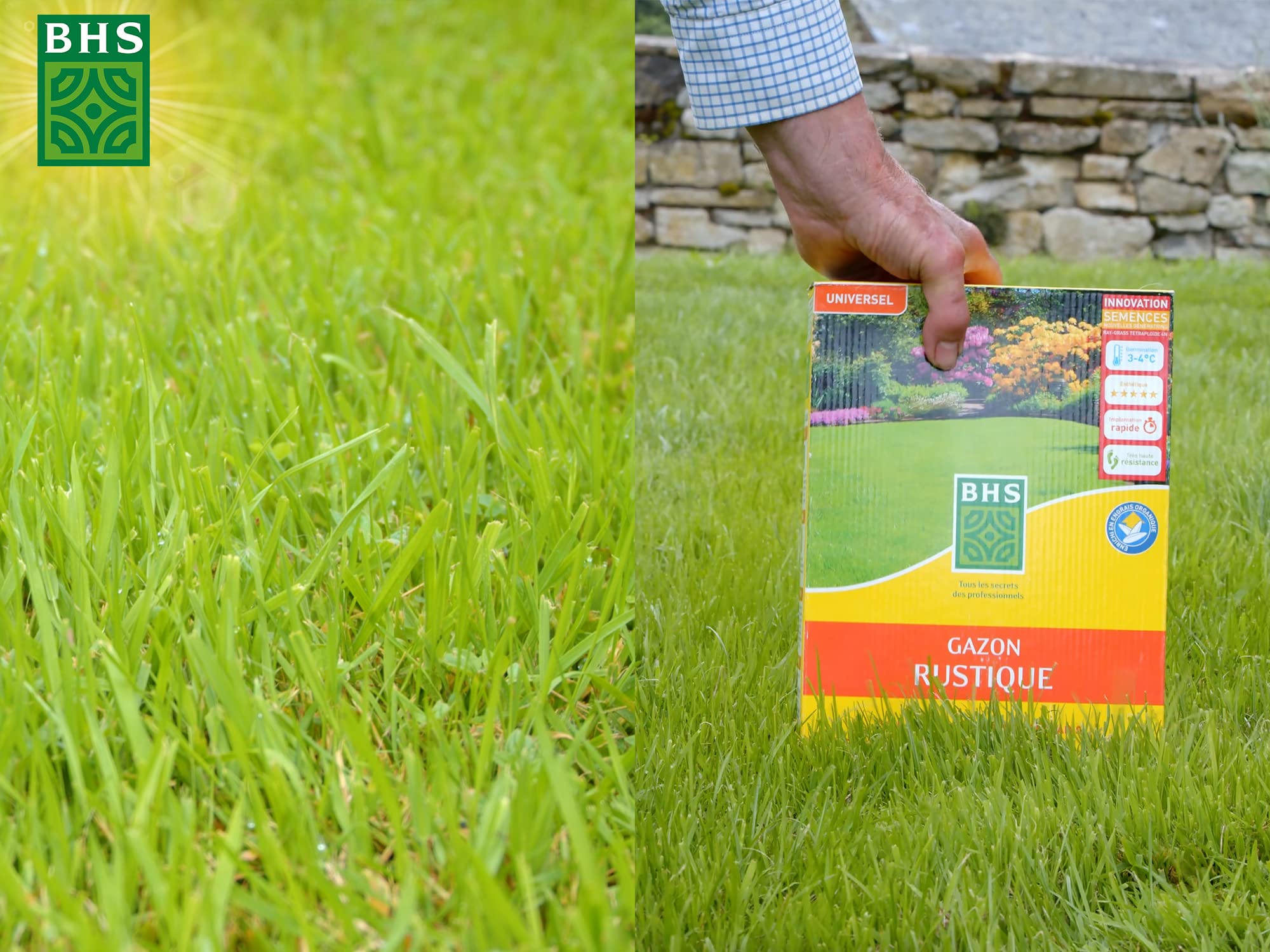 Gazon Rustique BHS GRU1 1kg 40m² Résistant Robuste Tous Terrains Climats