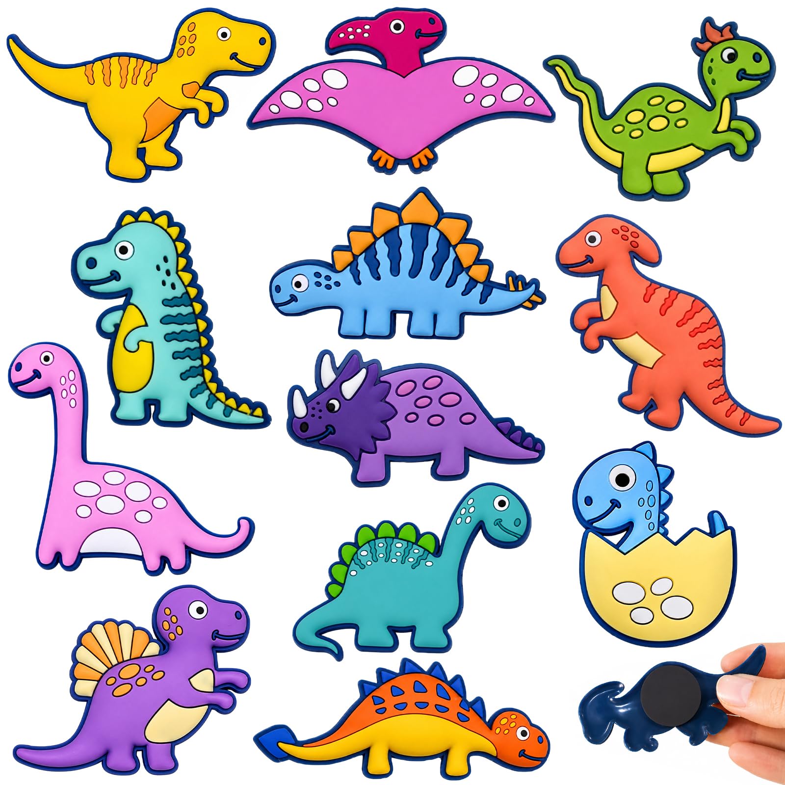 12-Piece Magnetic Animals Fridge Magnets for Kids –Magnetic Toys for Kids 1-3，Cute Soft Rubber Dinosaur Set for Refrigerator, Whiteboard & Iron Door Decor
