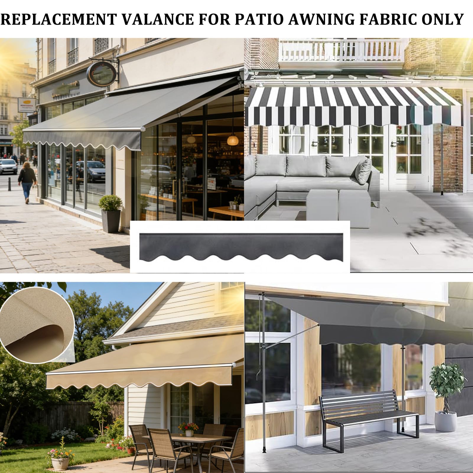 Generico Mantovana di Ricambio per Tenda da Sole Resistente Ai Raggi UV,Striscia in Tessuto Impermeabile,Resistente con Bordo Smerlato,Accessorio di Ricambio per Tende Esterno,Bianca,W460xH26cm