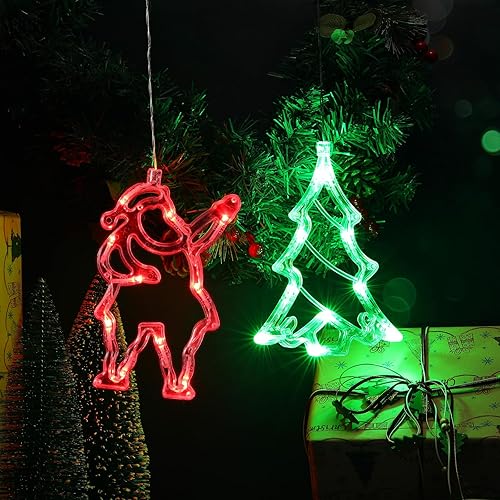 Miniatura 7 de Baquler 6 piezas de luces de ventana de Navidad con ventosa, luces colgantes para ventanas de Navidad que funcionan con pilas, Santa, reno, muñeco