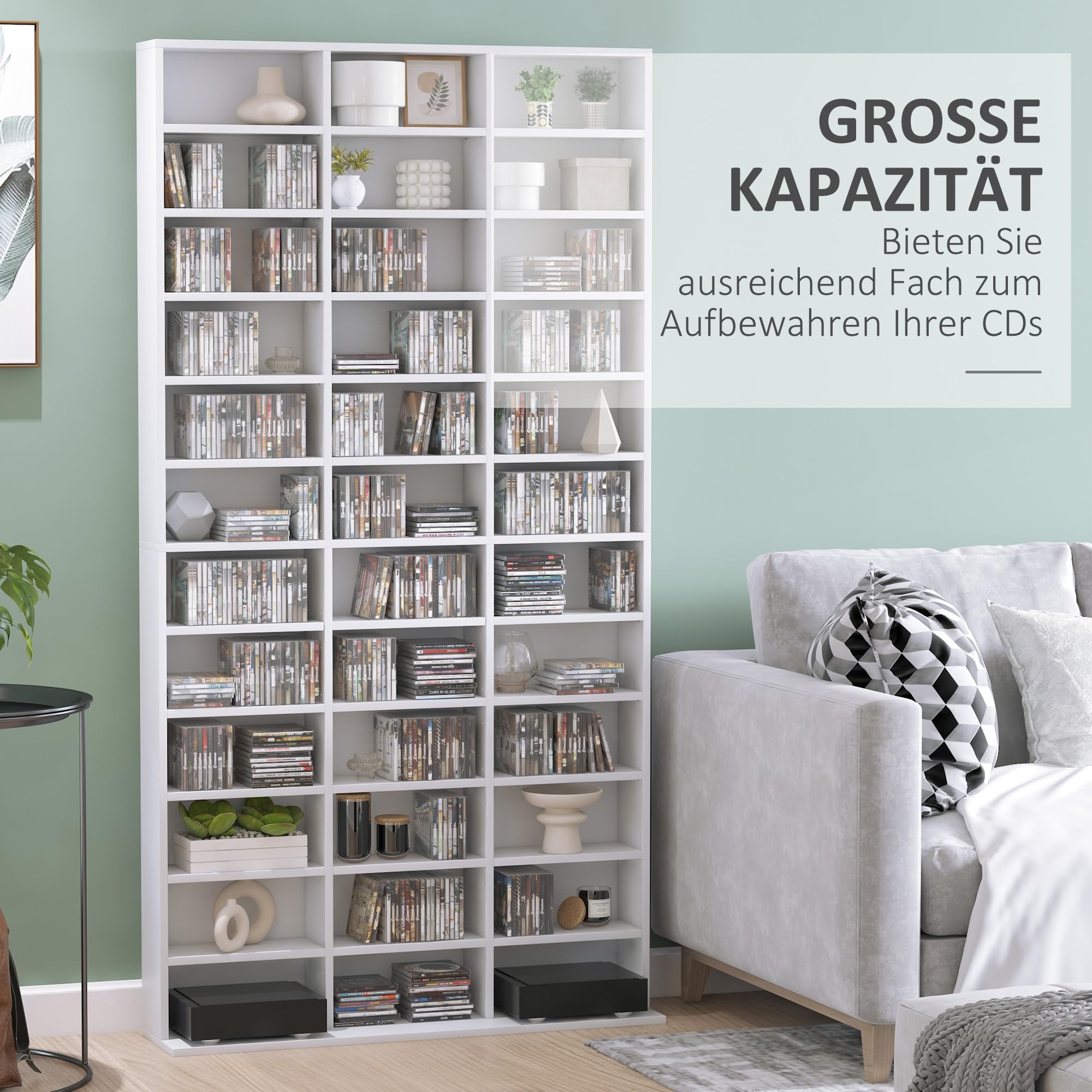 HOMCOM CD/DVD Regal Aufbewahrungsmöbel für 1116 CDs 36 höhenverstellbare Fächer 195 x 102 x 23,5 cm Weiß