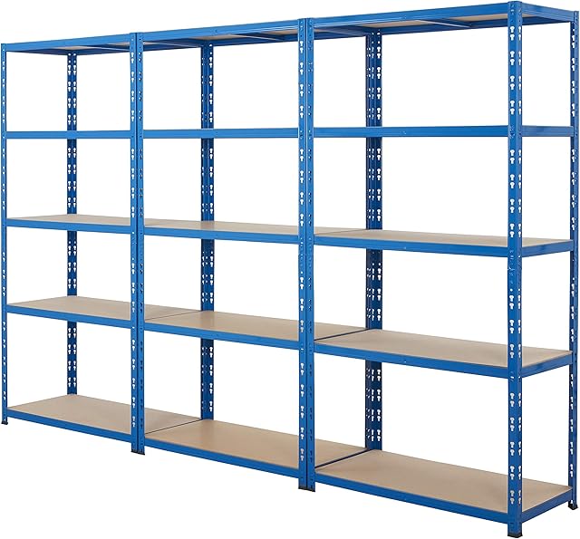 BiGDUG Heavy Duty 3 Bay Garage Shelving Units - 179x90x45 cm - 200kg Per Shelf - Steel Shed Storage Shelving Kit (179 x 90 x 45)