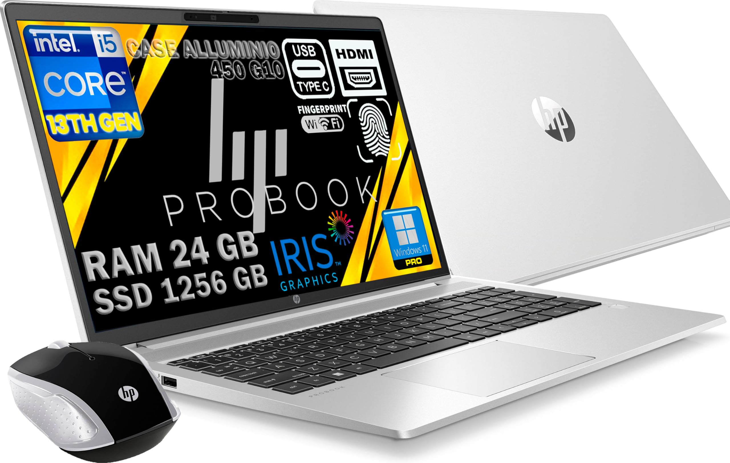 美品Hp Probook 450G10 i5-1334U-8Gb-256GB HP Probook 450 G10 Notebook srebrny, pamięć RAM 24 GB, SSD 1TB