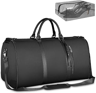 Garment Bags for Travel, Convertible Garment Duffle Bags with Shoe Pouch, Large Carry on Garment Bag for Women, 2 in 1 Hanging Suitcase Suit Travel Duffel Overnight Bags, Black