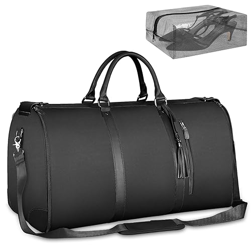 Ytonet Garment Bags for Travel, Convertible Garment Duffle Bags with Shoe Pouch, Large Carry on Garment Bag for Women, 2 in 1 Hanging Suitcase Suit Travel Duffel Overnight Bags, Black - Prue Black - Tote