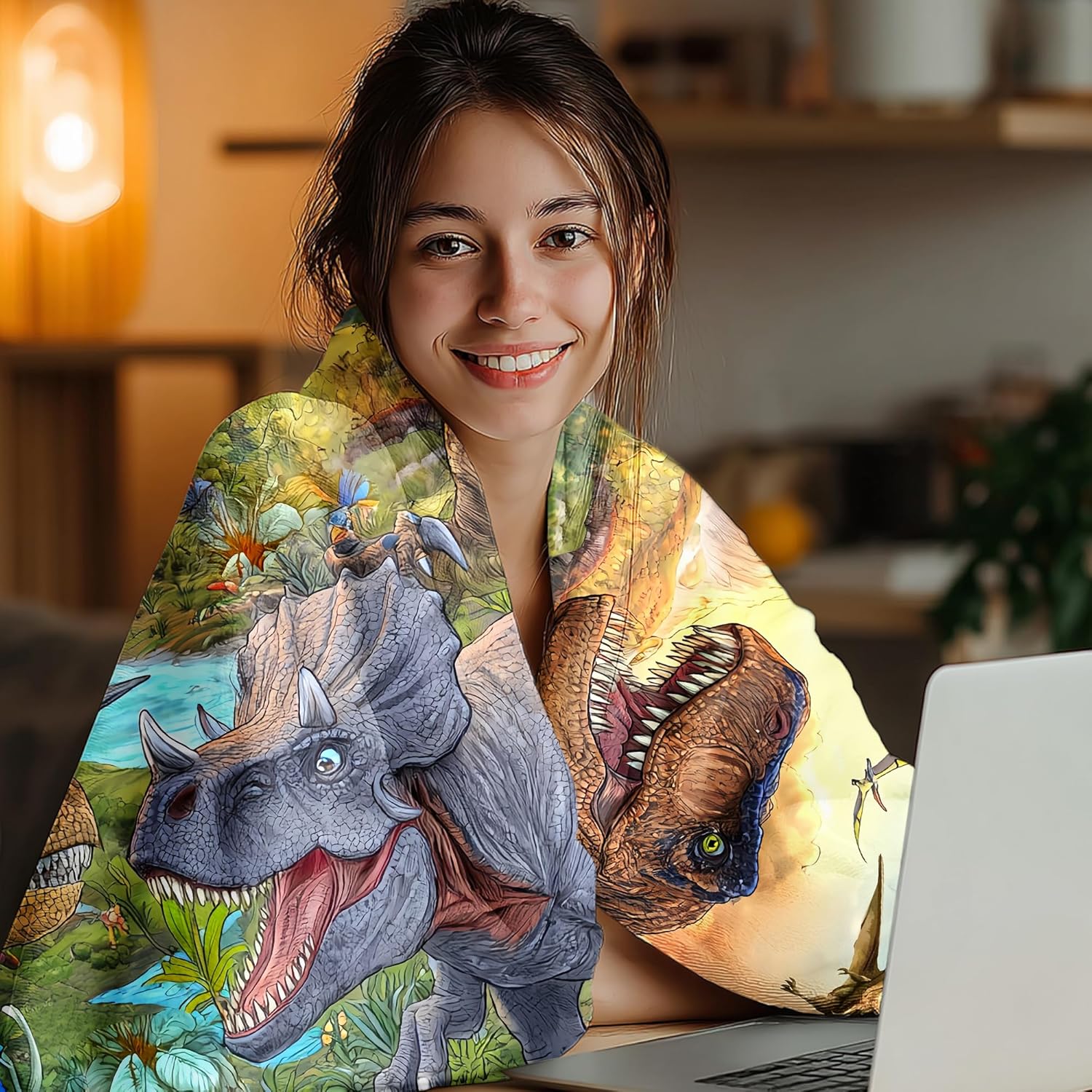 Dinosaur Blanket for Boys, Funny Cartoon Cool Dinosaur Throw Blanket Gifts for Kids, Dinosaurs Stuffed Gifts for Boys Girls, Super Soft Warm Cozy Plush Fleece Flannel Blankets 50"X40" for Sofa Bedding - Image 3