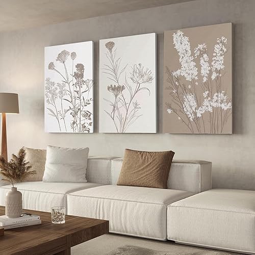 Wivsev Arte de pared floral, lienzo de flores silvestres, decoración de pared de arte bohemio para dormitorio, sala de estar, baño (16 x 24 x 3